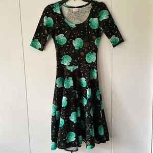 LulaRoe Nicole black floral dress, sz XXS